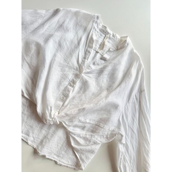 Aritzia GROUP BY BABATON Portofino White Linen Cropped Button-Up Shirt, Size M - Picture 6 of 13